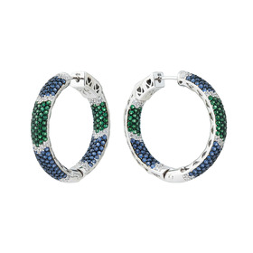 Серебряные серьги с зелеными, синими и белыми кристаллами