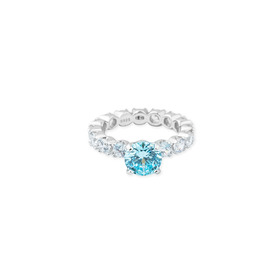Серебряное кольцо с голубым кристаллом и паве из белых кристаллов