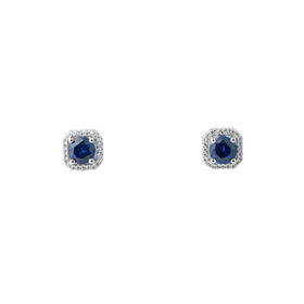 Серебряные квардратные пусеты с синими и белыми кристаллами
