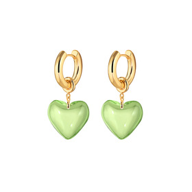 Золотистые серьги Sweetheart с зелеными сердцами