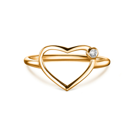 Кольцо открытое сердце из золота с одним бриллиантом
