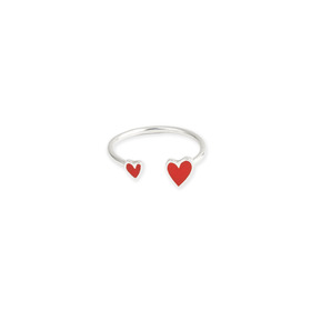 Кольцо из серебра с двумя сердцами с красной эмалью