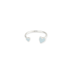 Кольцо из серебра с двумя сердцами с голубой эмалью
