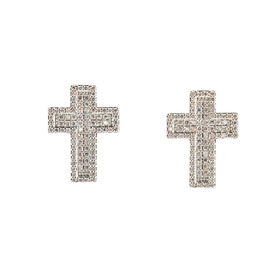 Серебристые серьги-кресты с кристалами