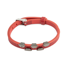 Кожаный браслет красного цвета с вставкой из нержавеющей стали с синтетическим бриллиантом
