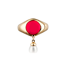 Кольцо из желтого золота с красной эмалью и жемчугом CANDY