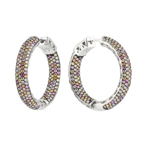 Серебряные серьги-кольца с желтыми и розовыми кристаллами