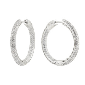 Крупные серьги-кольца из серебра с белыми кристаллами