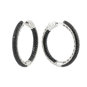 Крупные серьги-кольца из серебра с черными кристаллами