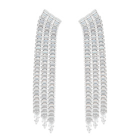 Серебристые серьги с длинными подвесками-дорожками из кристаллов