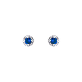 Серебряные серьги пусеты с синим круглым кристаллом