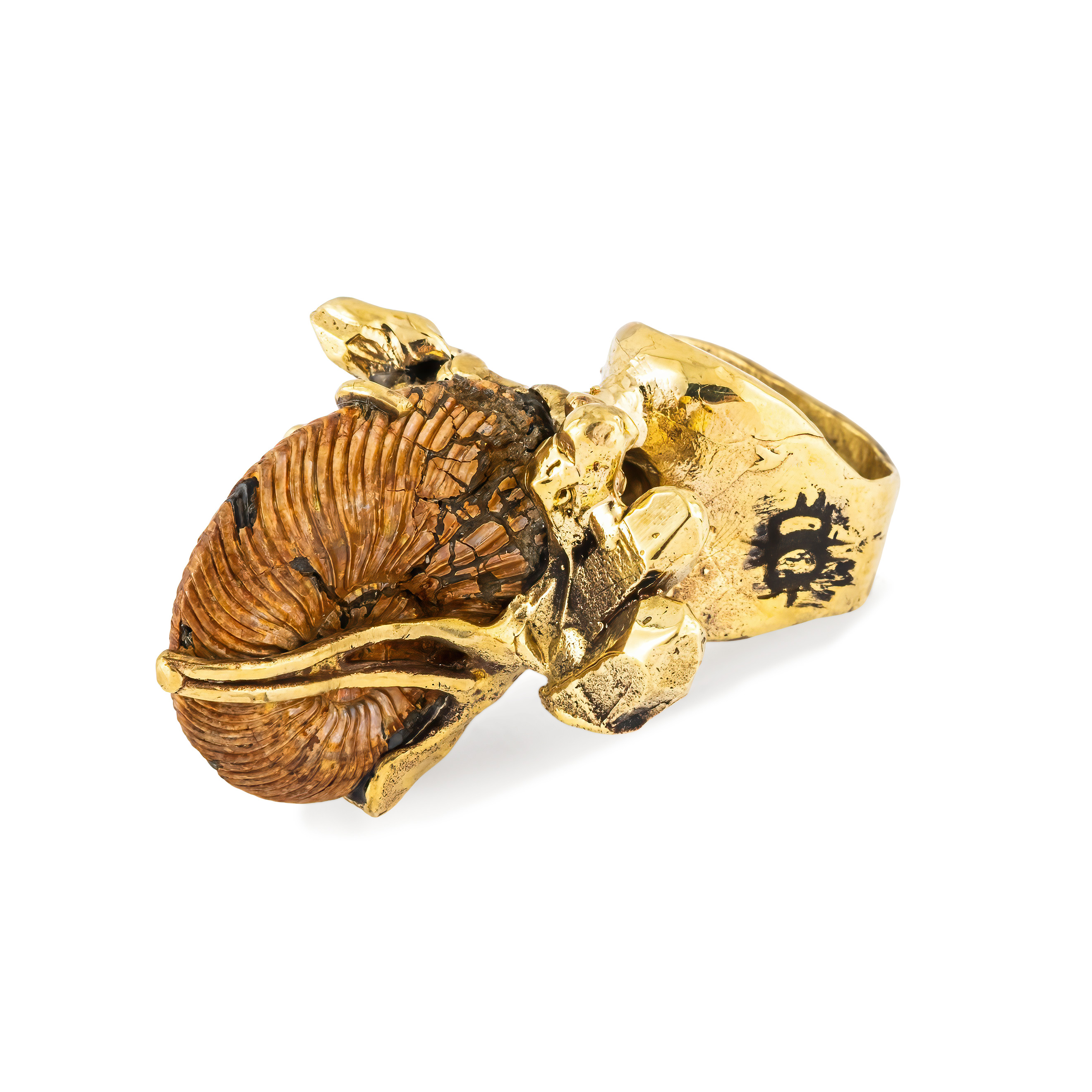 Brass ring with ammonite