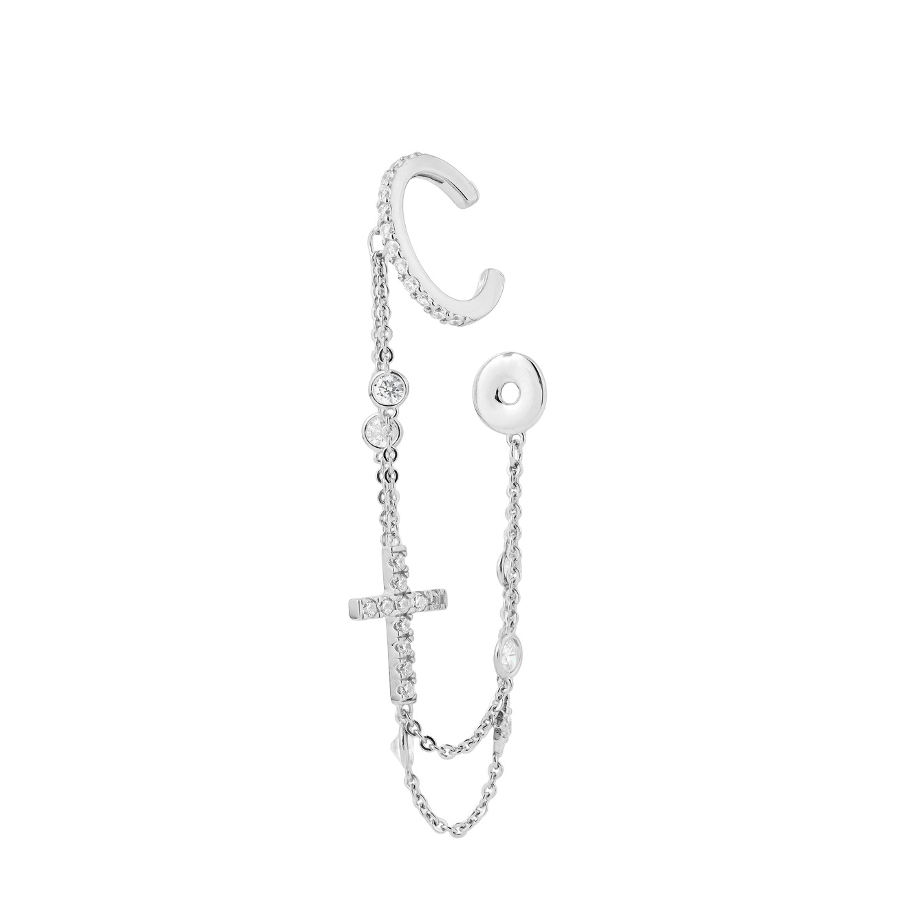 skye серебряный кафф из трех колец разного размера SKYE Серебряный кафф с цепочками в два ряда, кастами, прямым крестом и монеткой