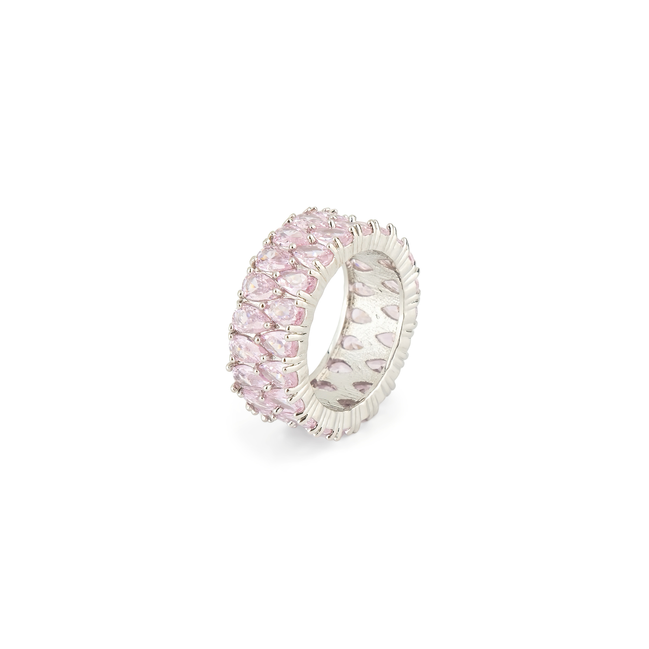 Silver ring with pink stones