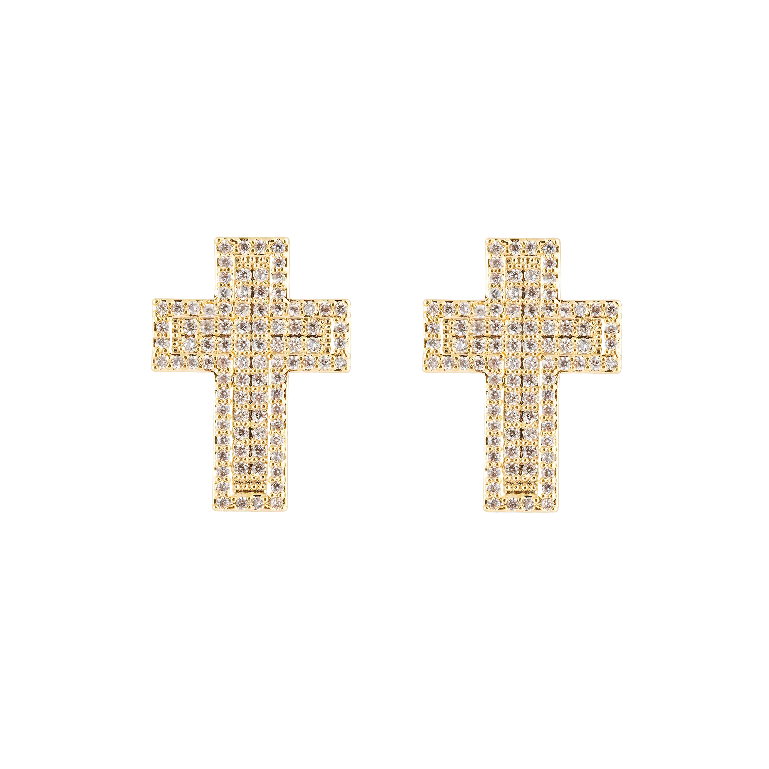 Golden cross earrings with crystals