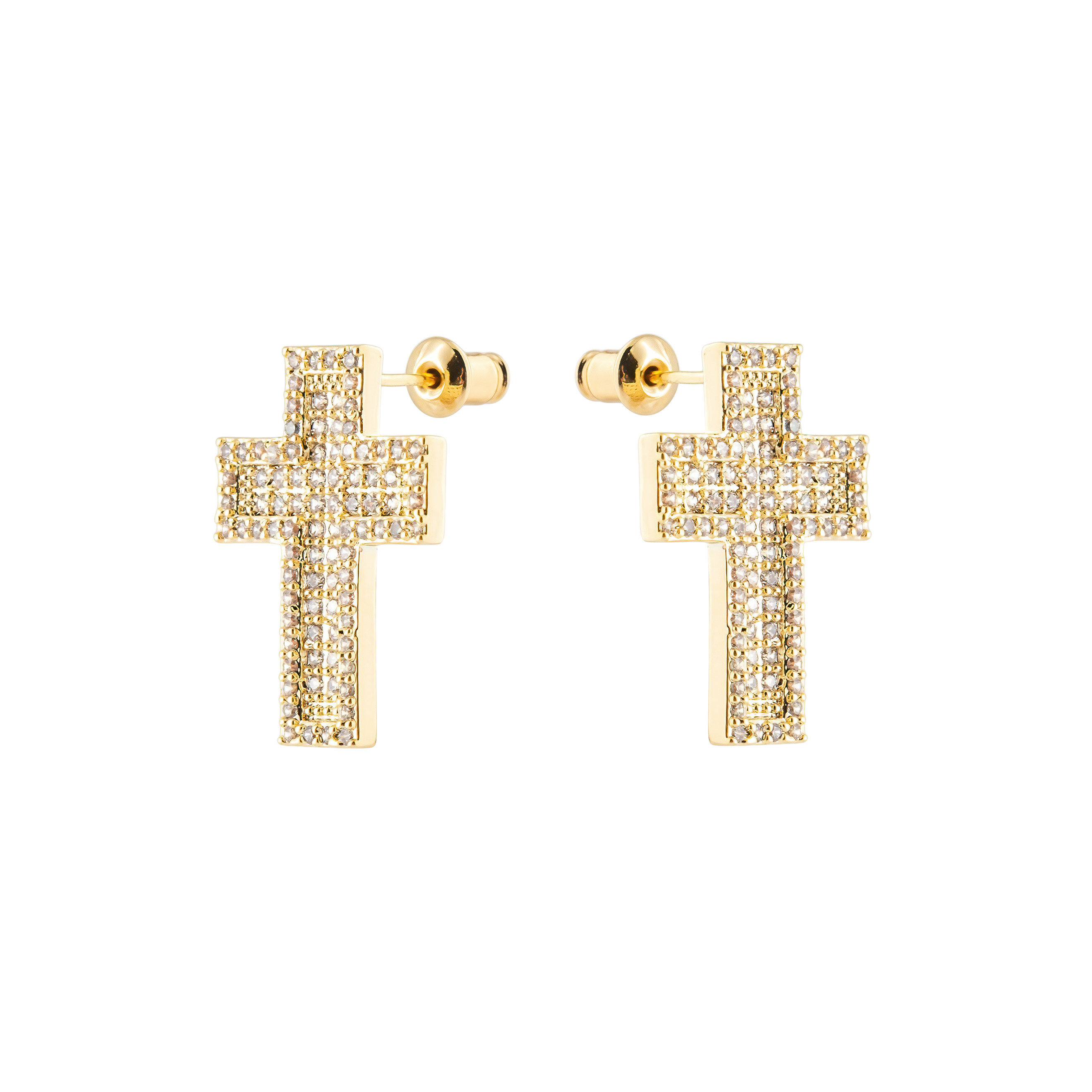Golden cross earrings with crystals
