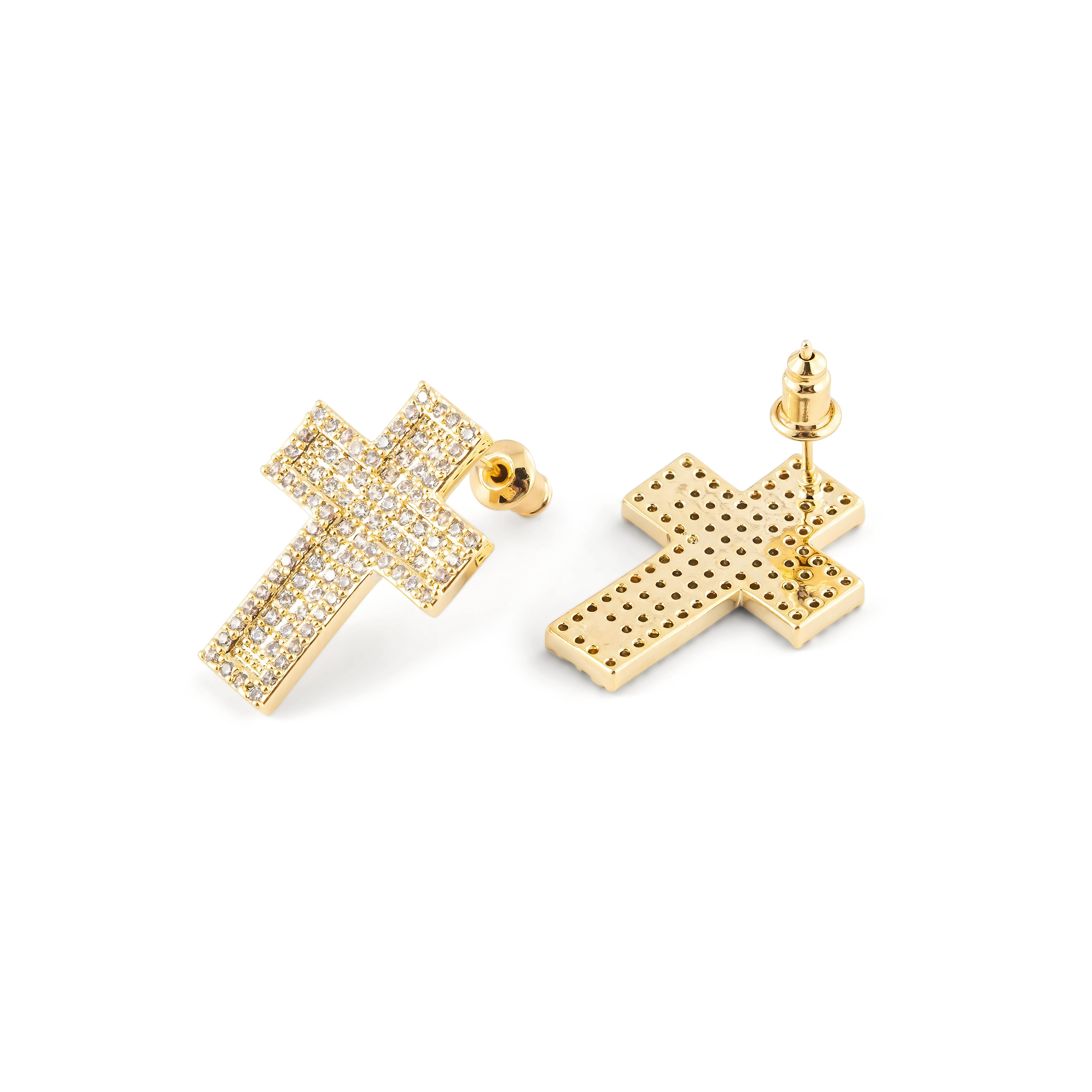 Golden cross earrings with crystals