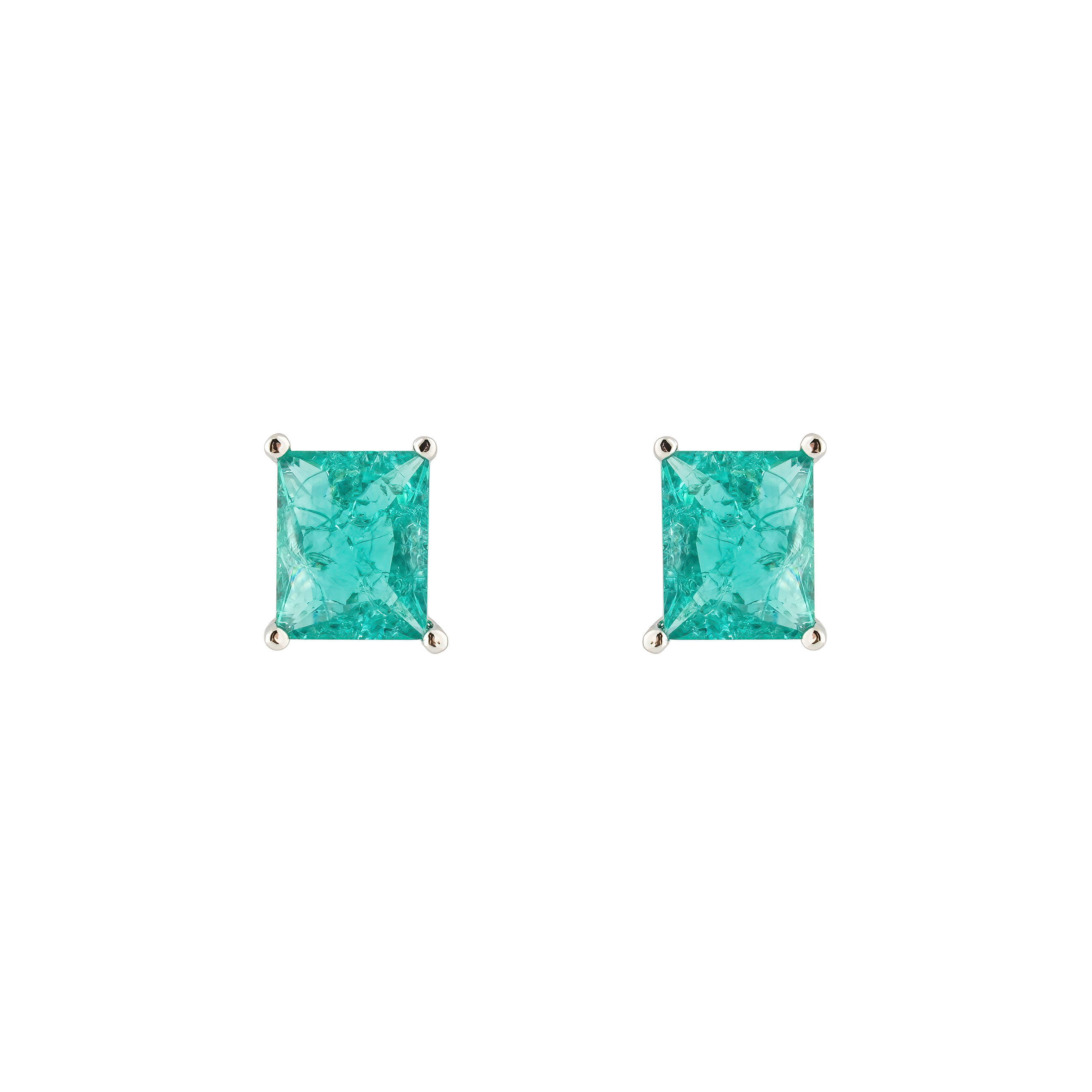 Silver stud earrings with light green crystal