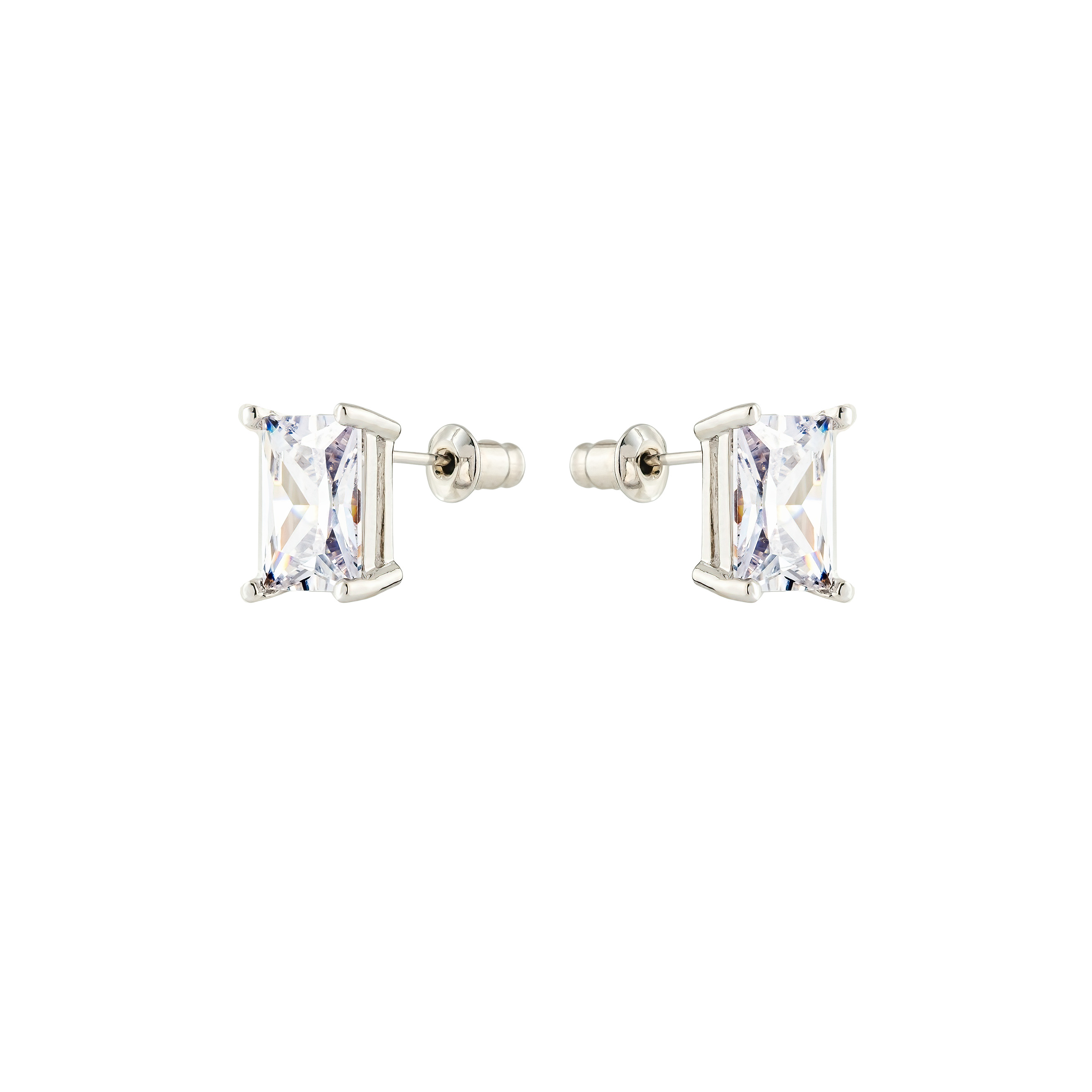Silver stud earrings with white crystal