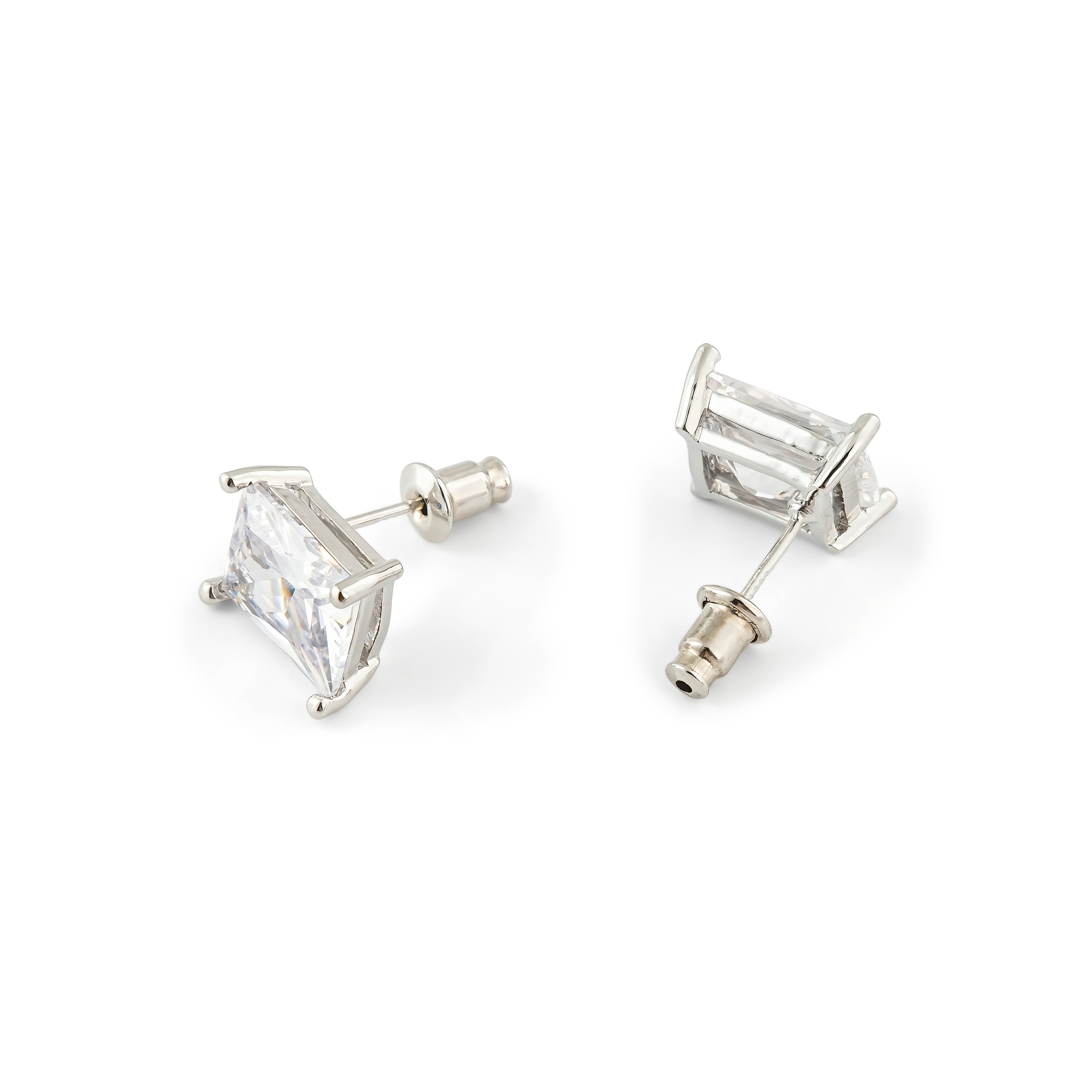 Silver stud earrings with white crystal