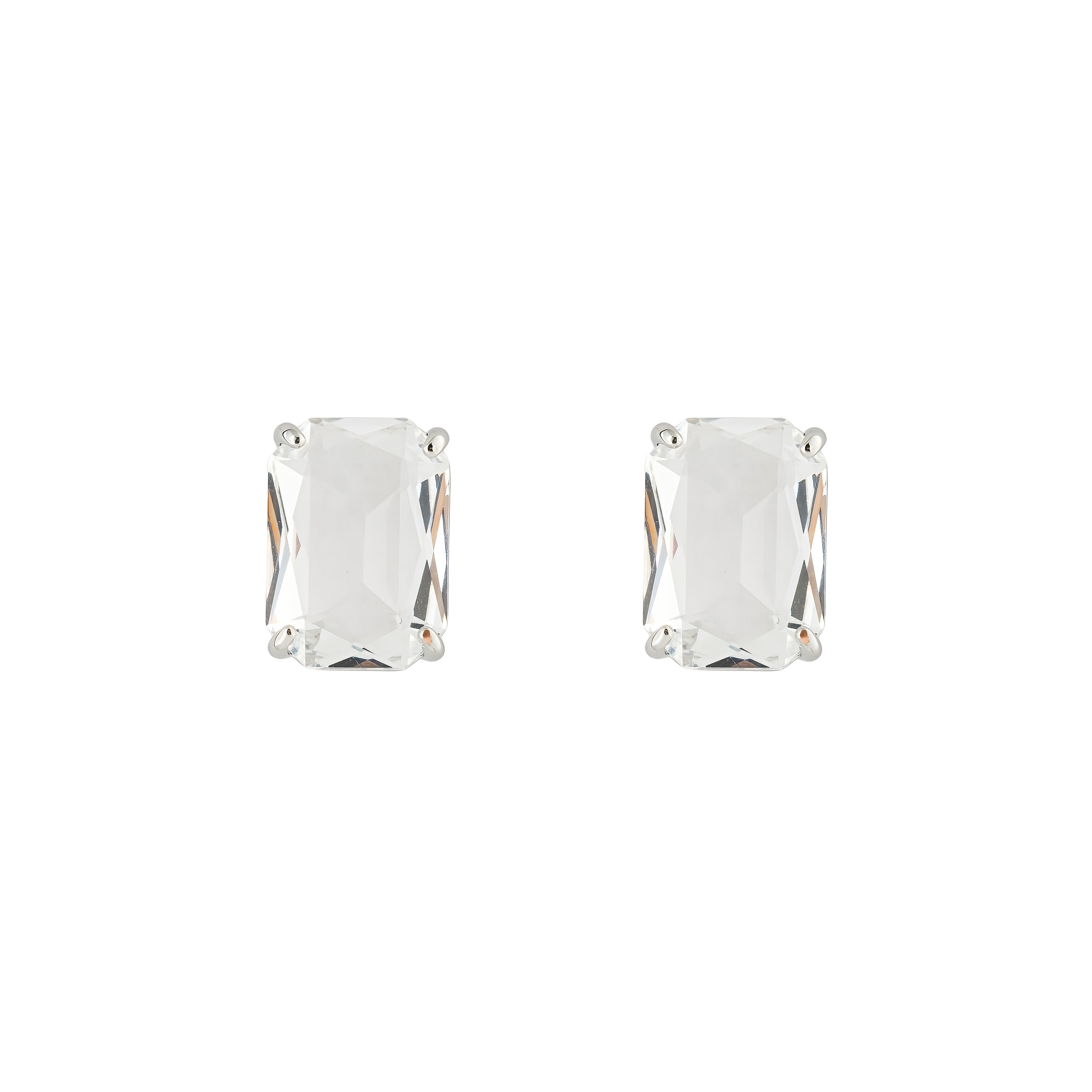 Silver stud earrings with a large white crystal