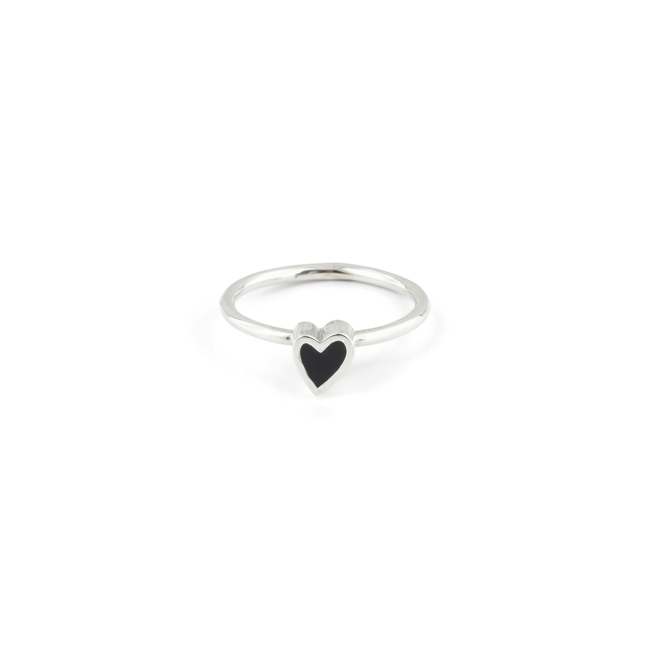 УРА jewelry Кольцо из серебра с сердцем с черной эмалью
