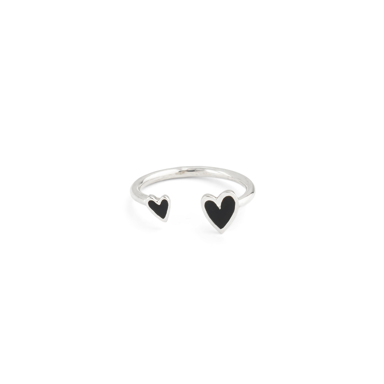 УРА jewelry Кольцо из серебра с двумя сердцами с черной эмалью