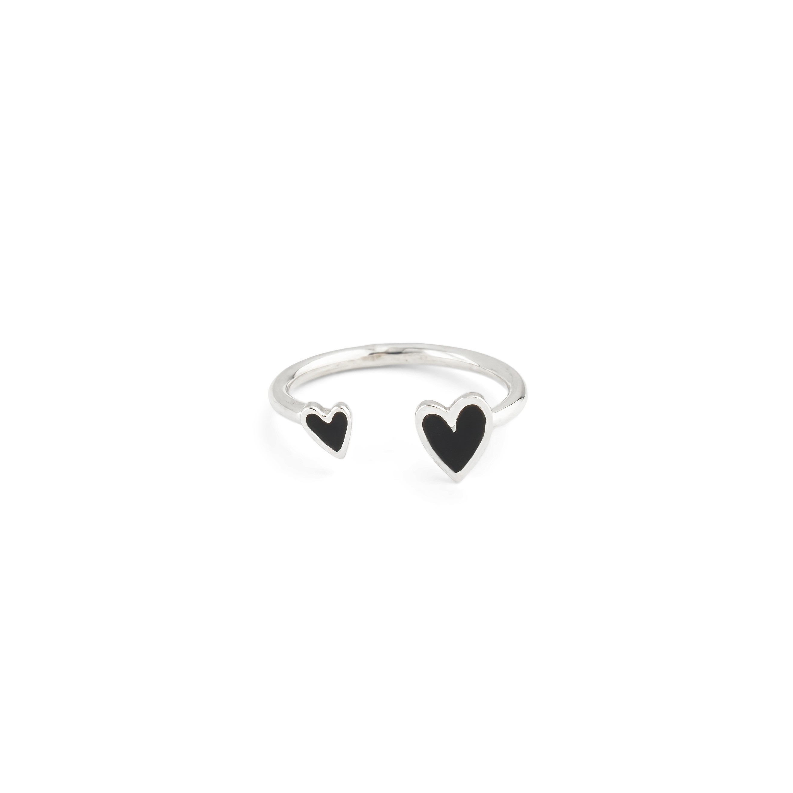 Открытые кольца УРА jewelry Кольцо с двумя сердцами эмаль черная