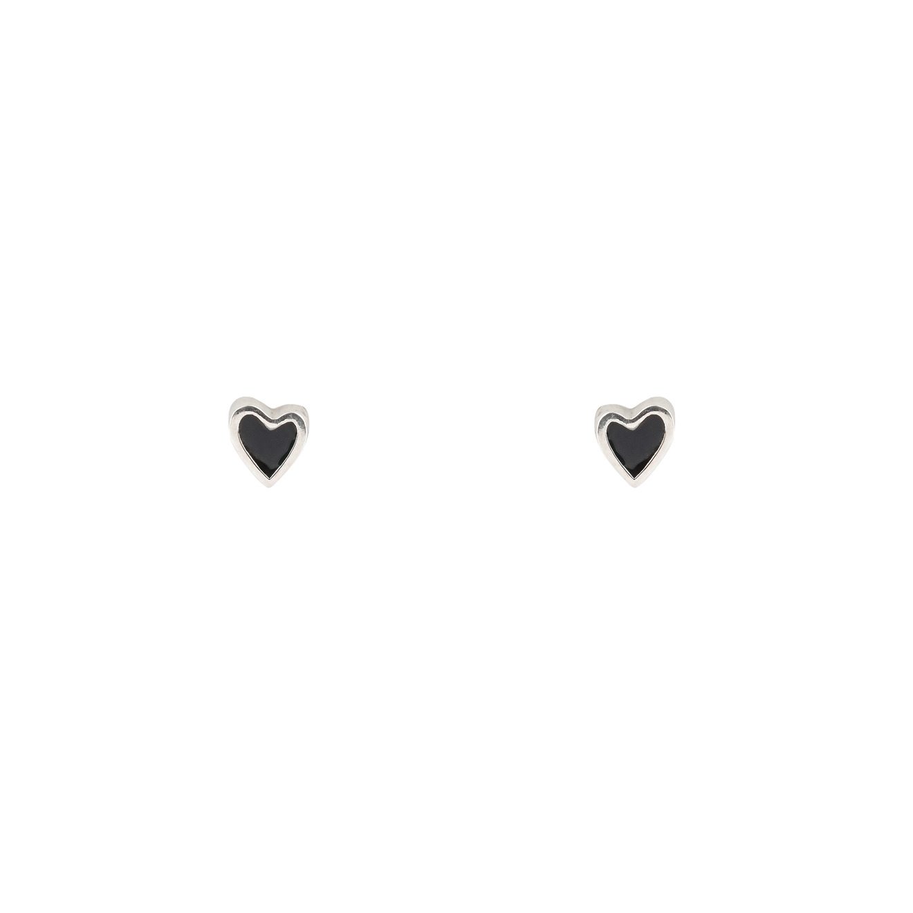 УРА jewelry Пусеты-сердца из серебра с черной эмалью