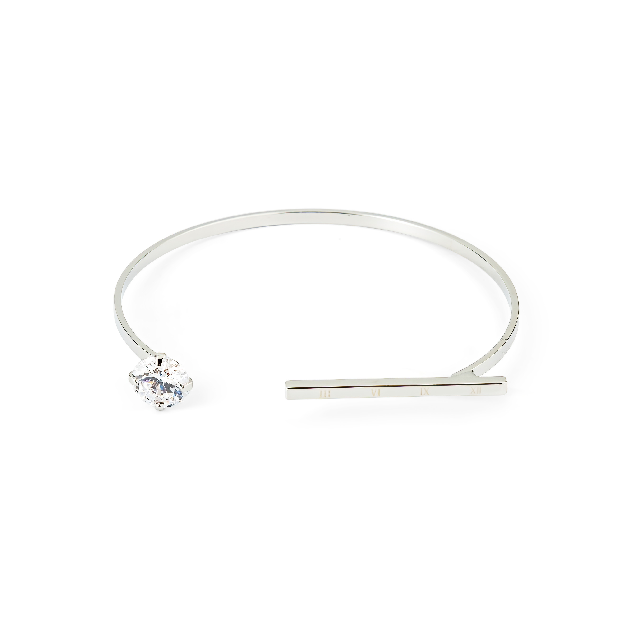 Silver open bracelet with white crystal