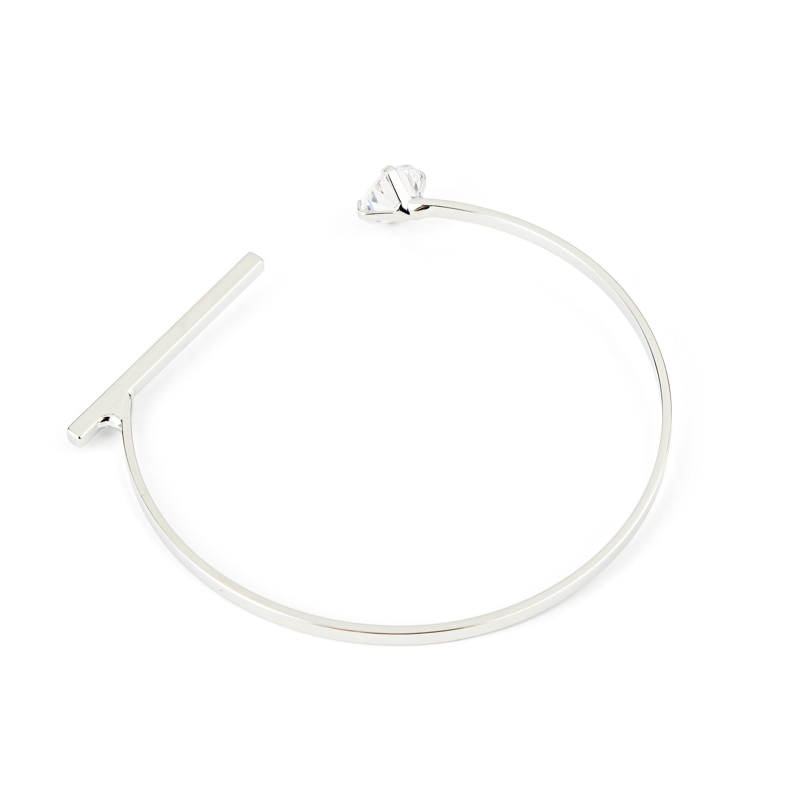 Silver open bracelet with white crystal