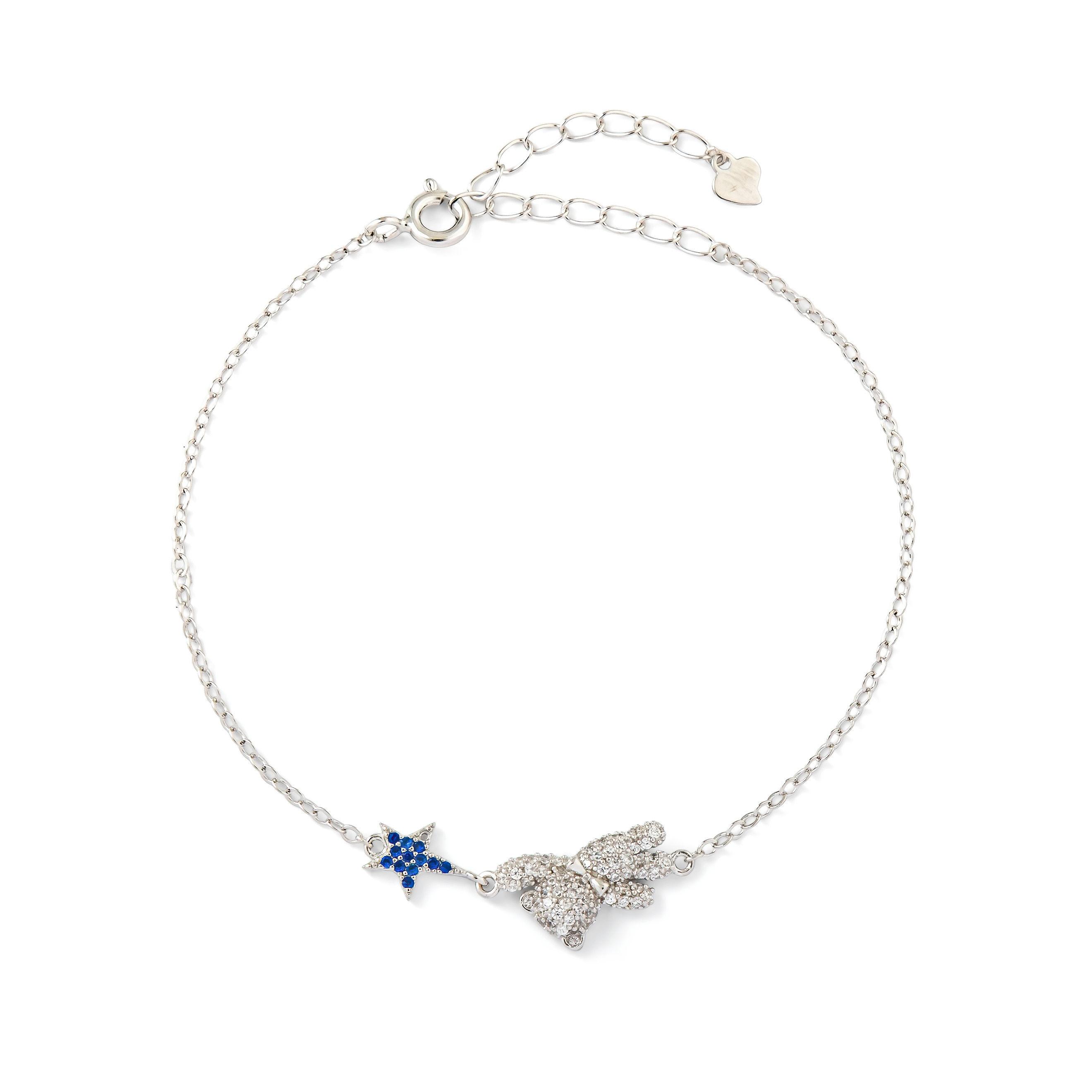 Silver teddy bear bracelet with a star