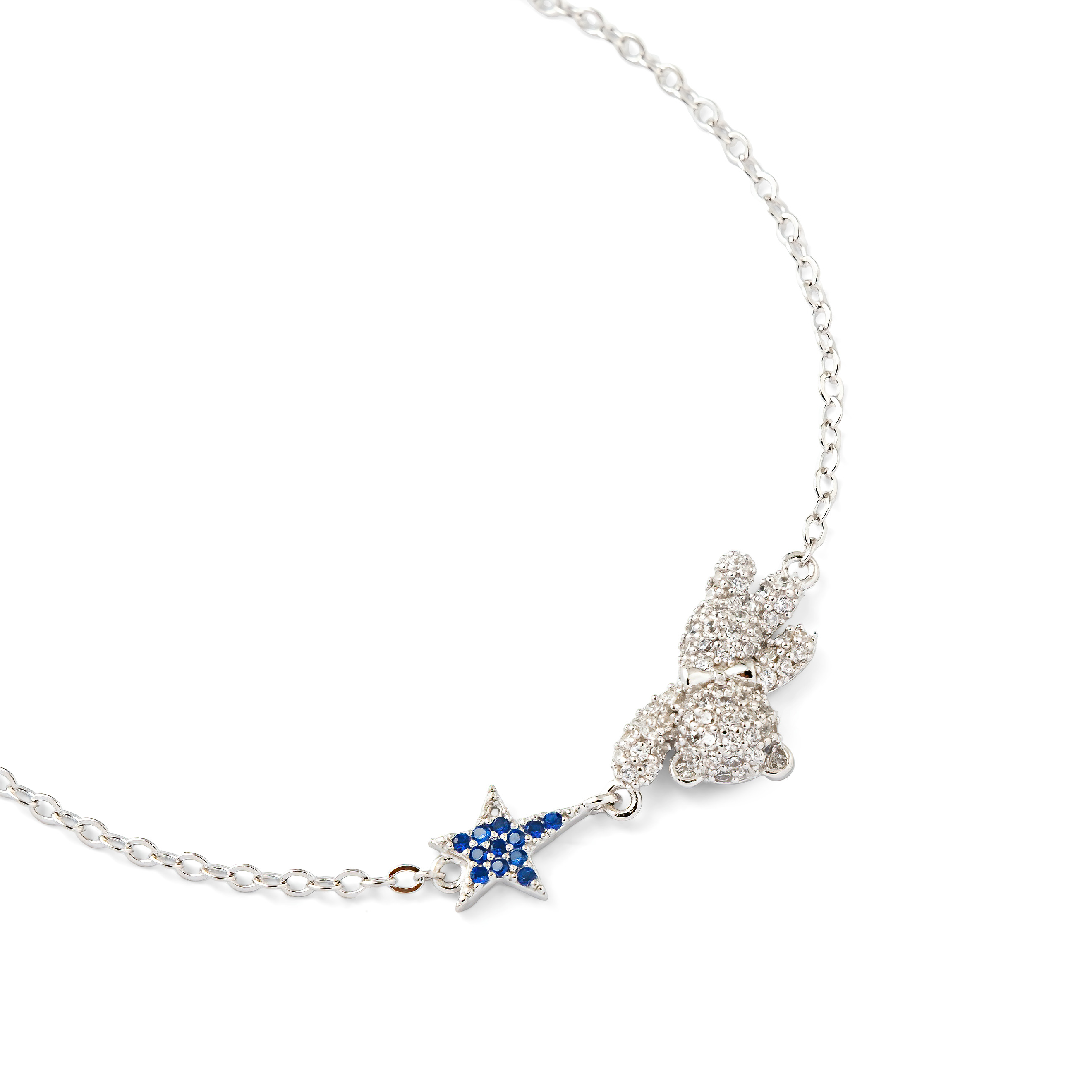 Silver teddy bear bracelet with a star