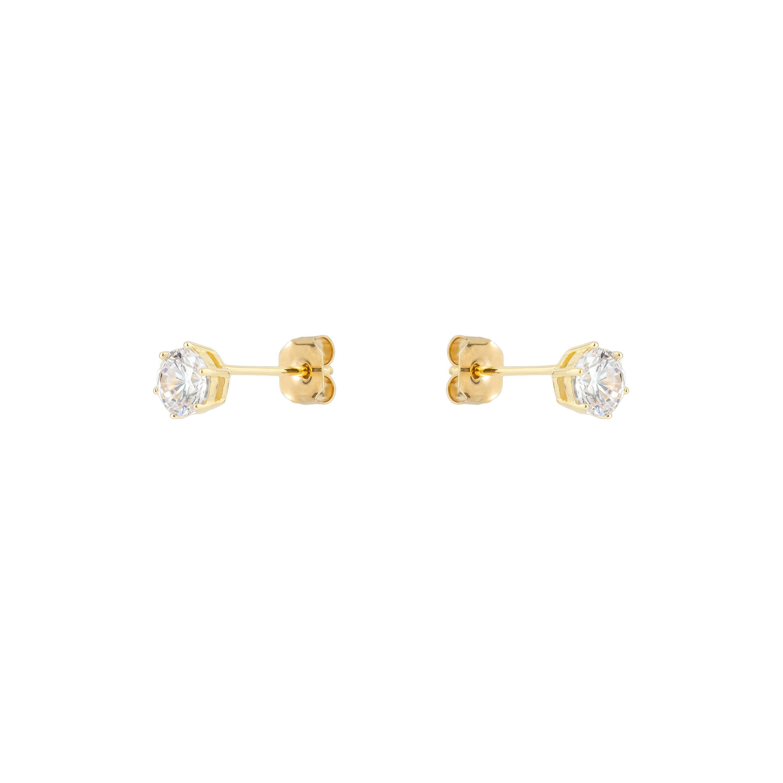 Golden stud earrings with white crystals