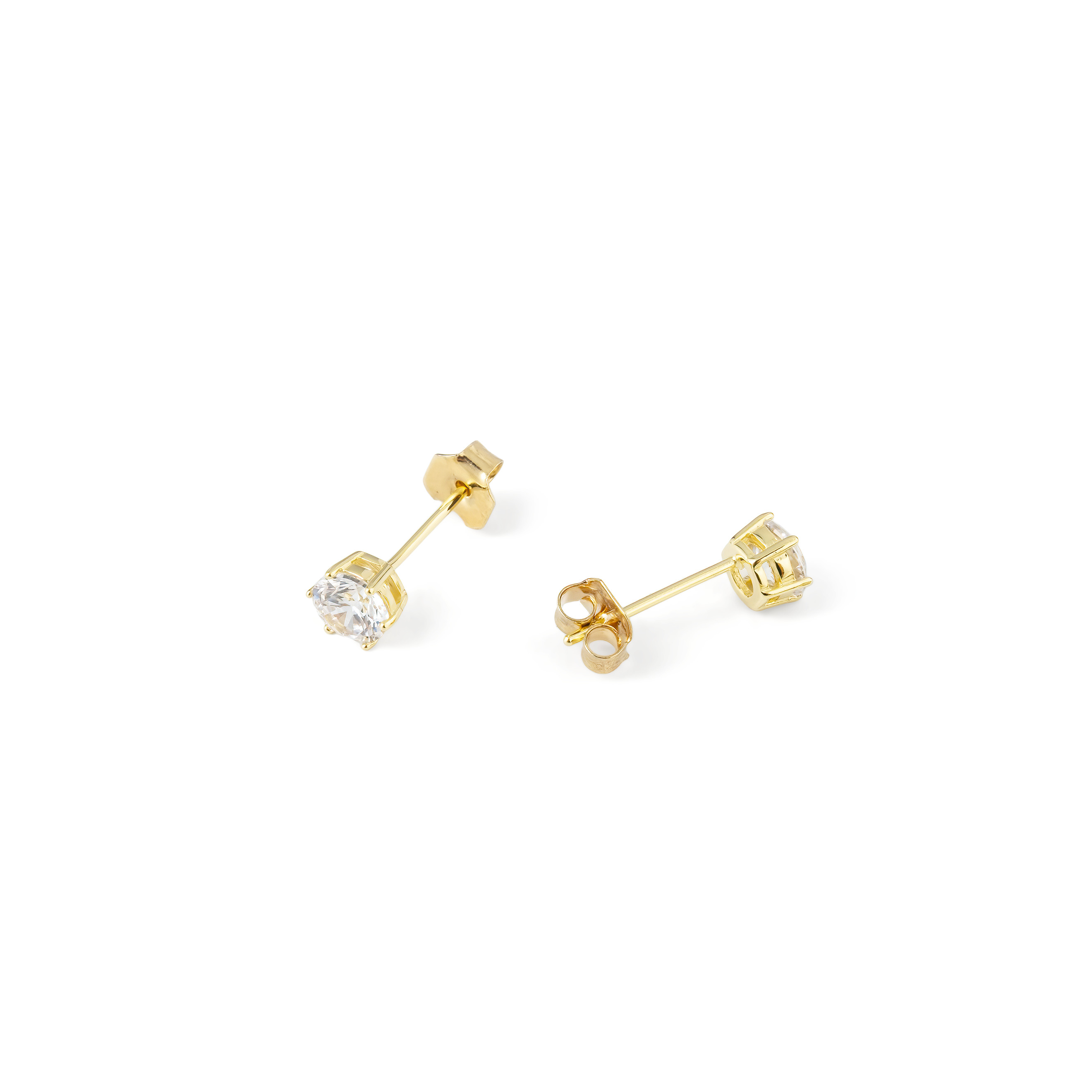 Golden stud earrings with white crystals