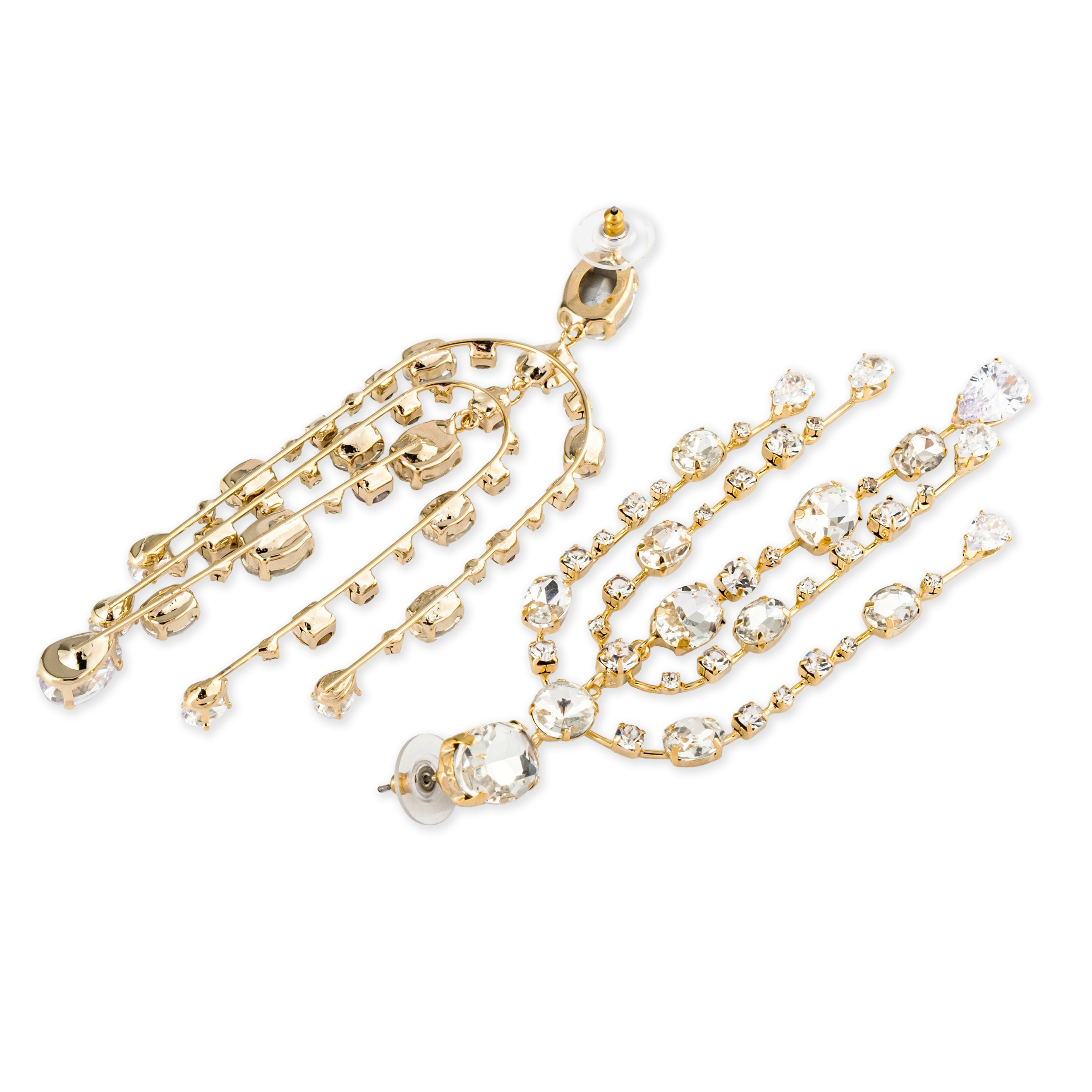 Golden long earrings with crystals