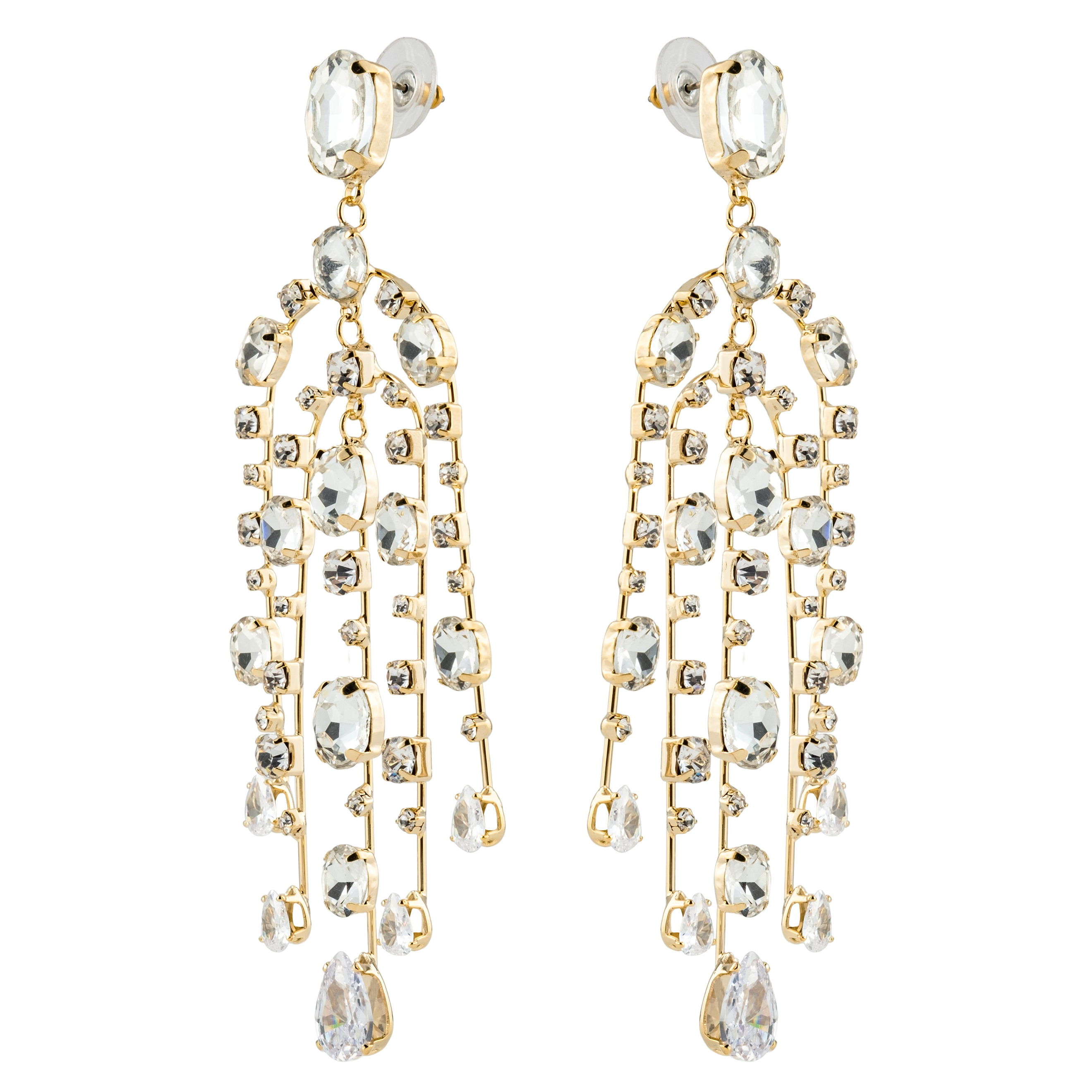 Golden long earrings with crystals