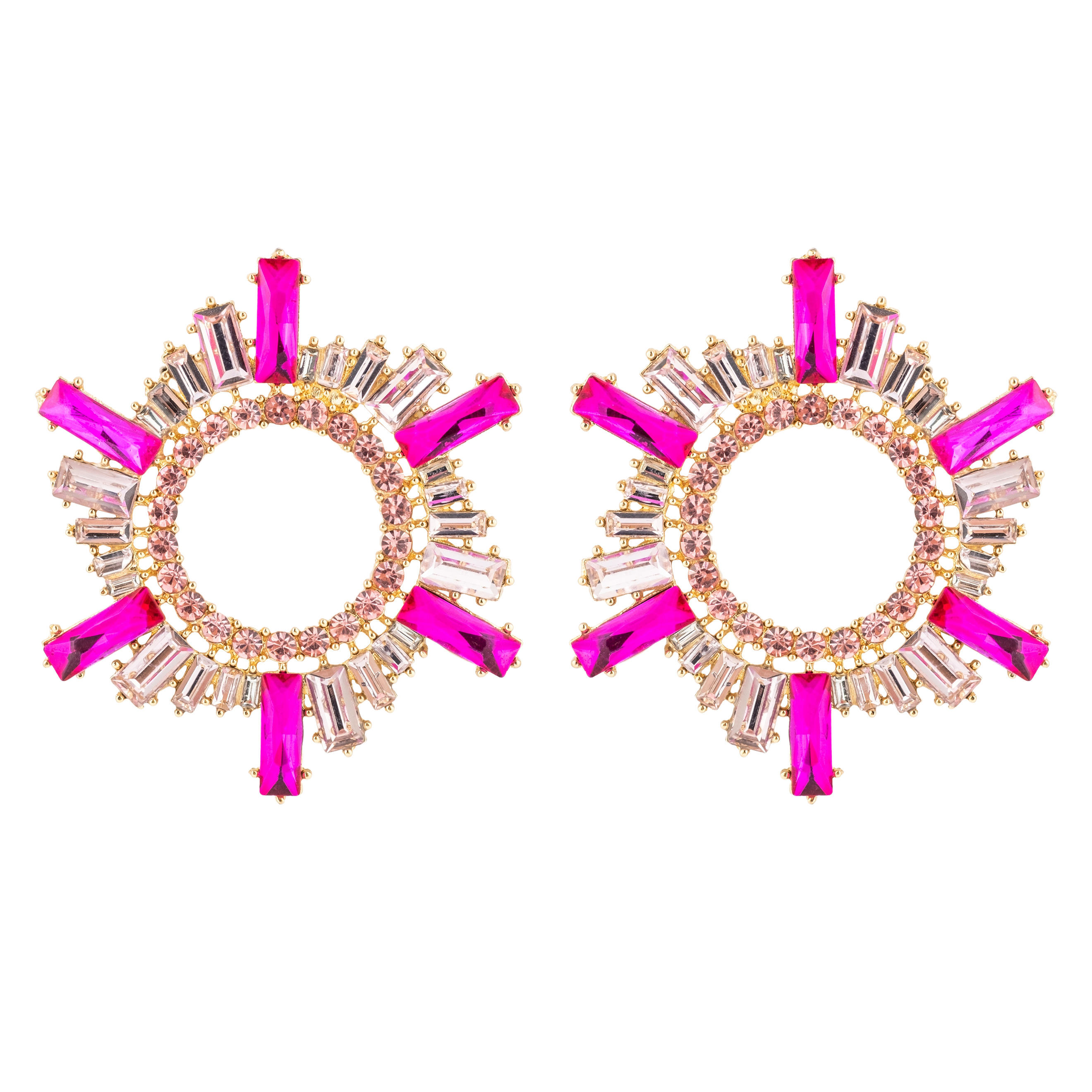 Golden earrings with pink crystals
