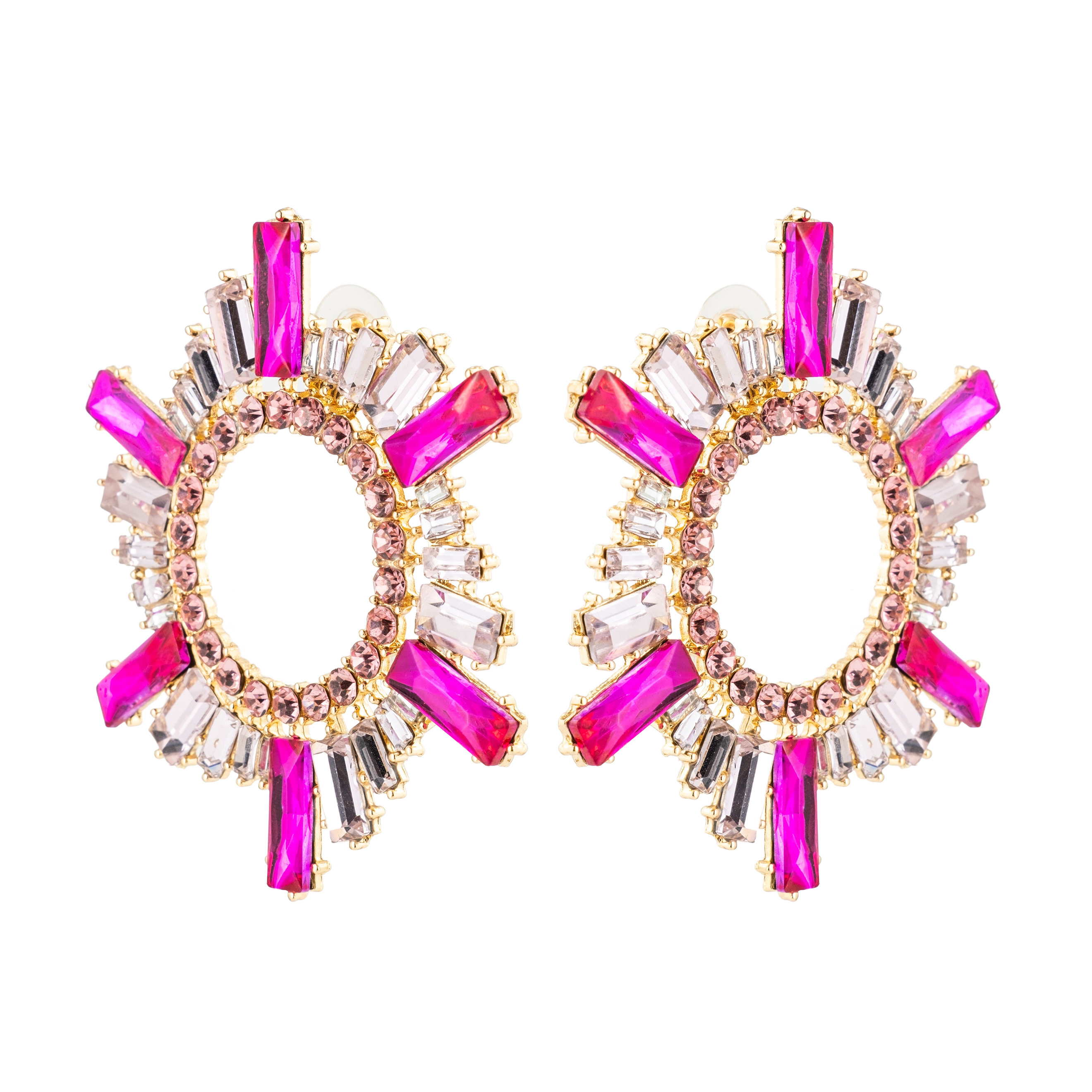 Golden earrings with pink crystals