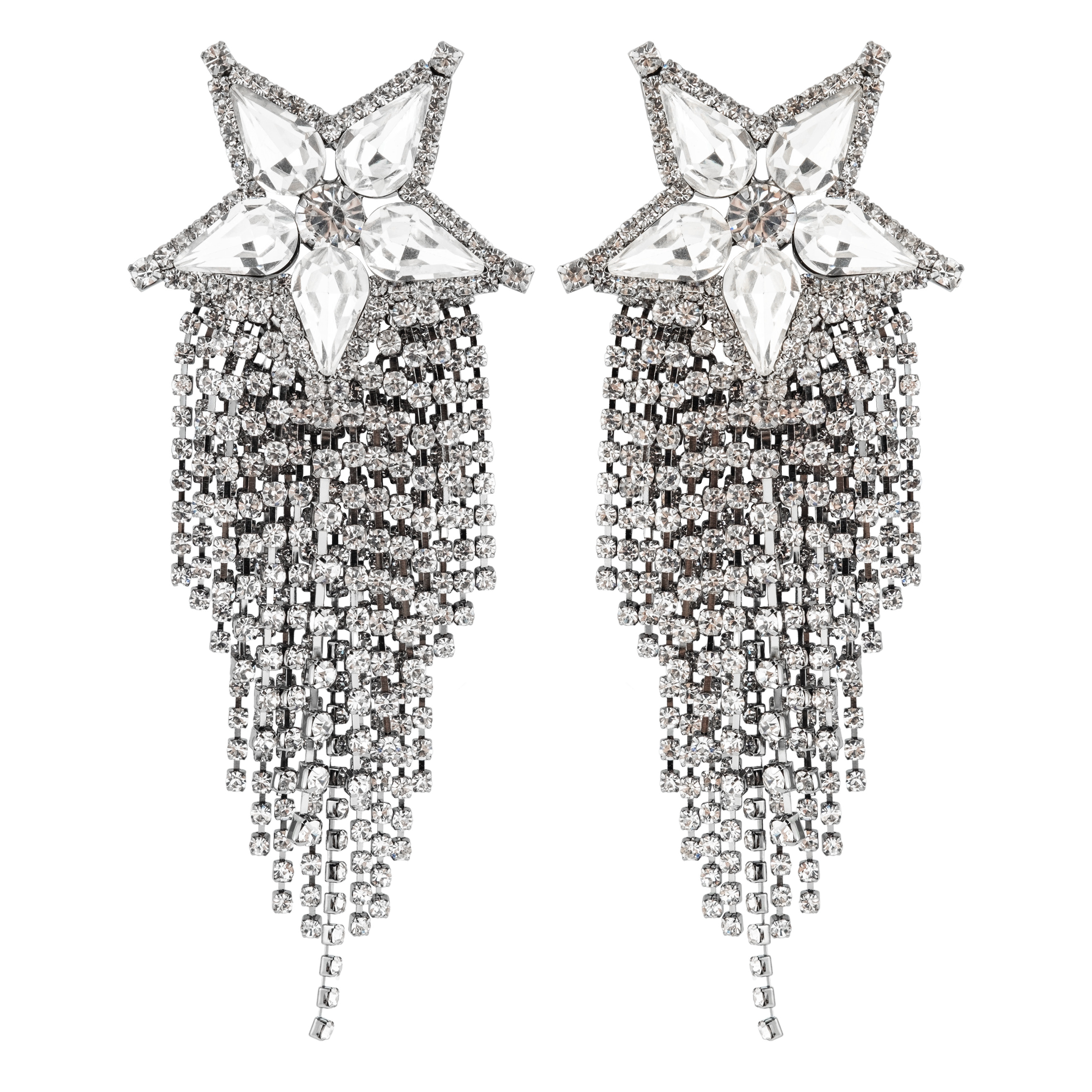 Blackened star earrings completely covered with crystals