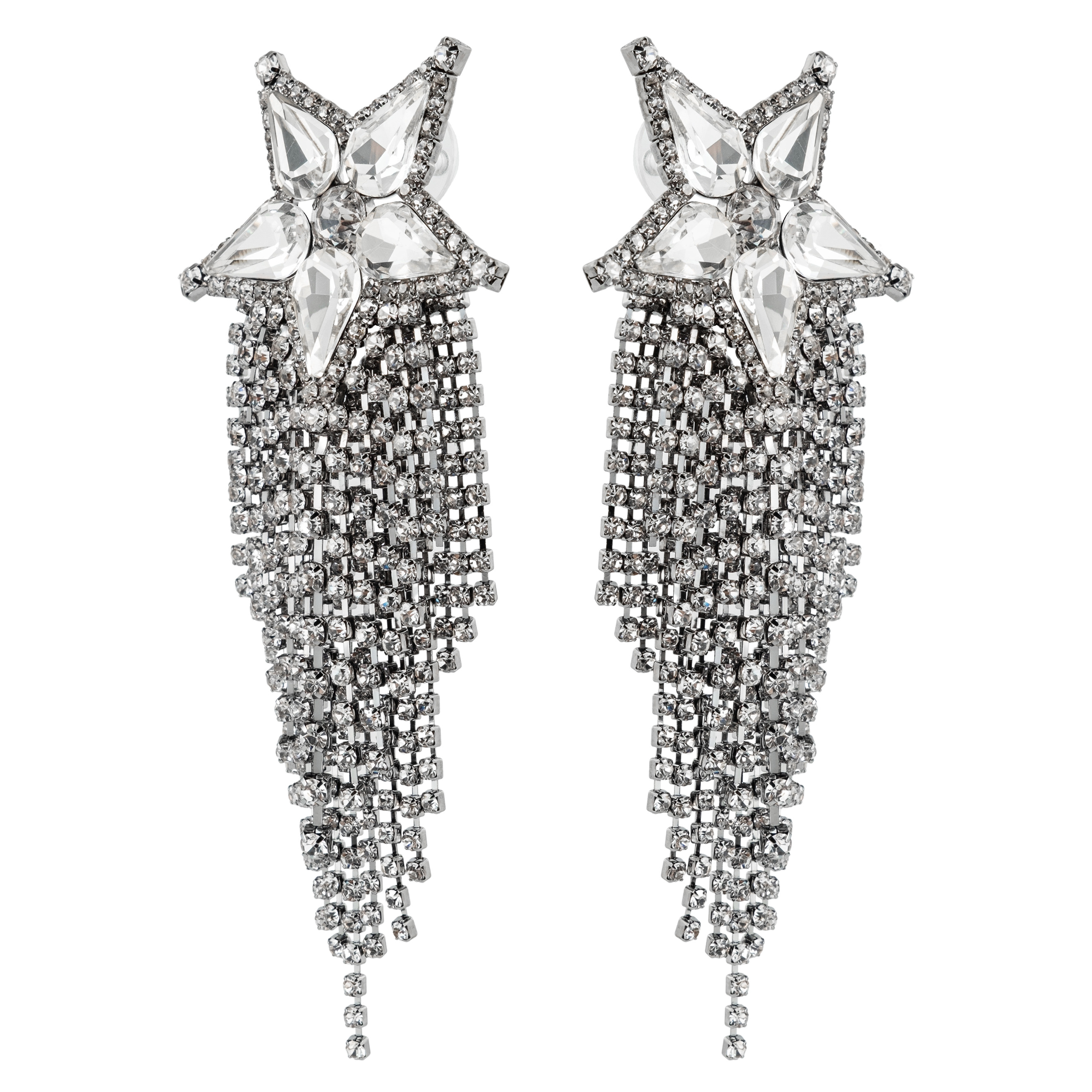Blackened star earrings completely covered with crystals