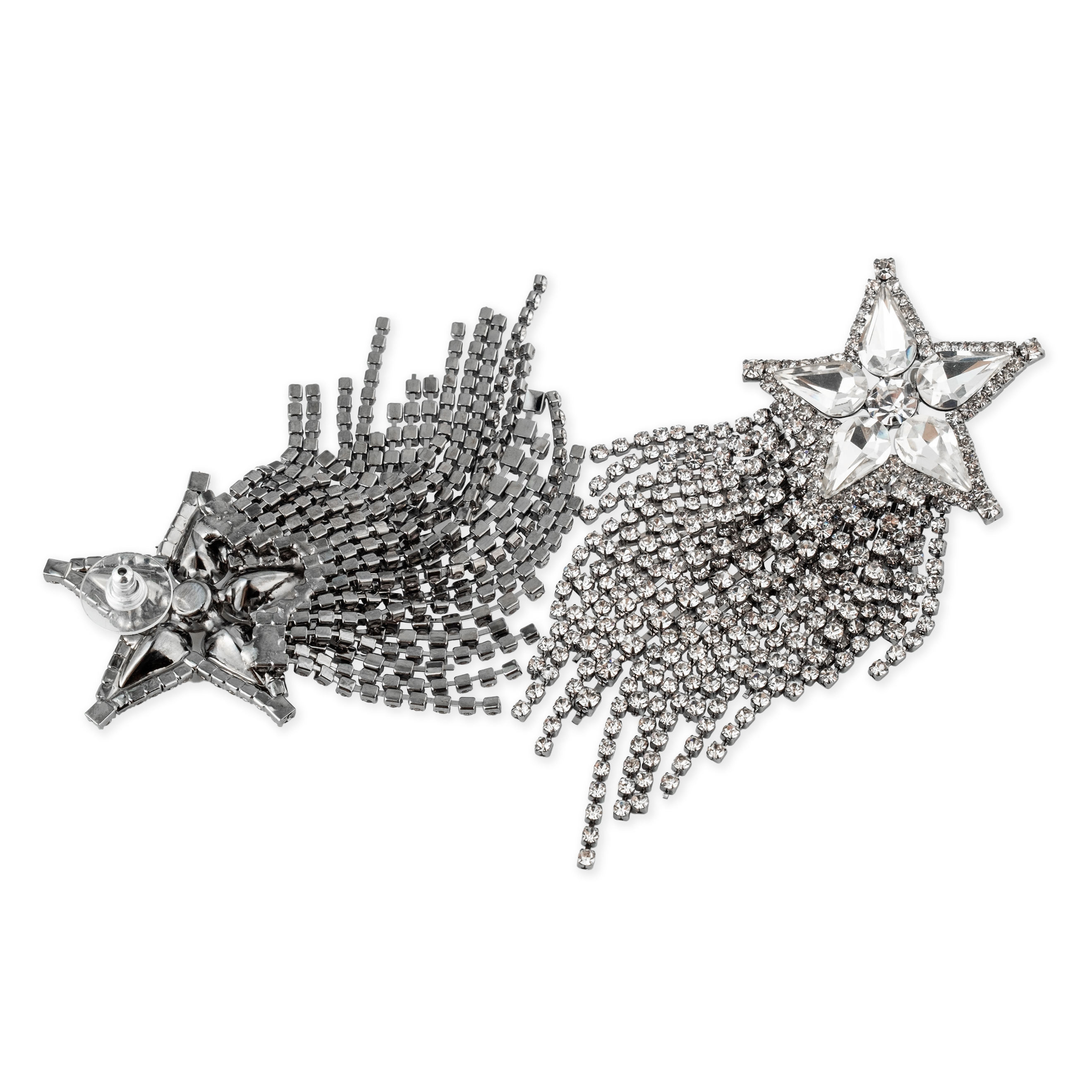Blackened star earrings completely covered with crystals