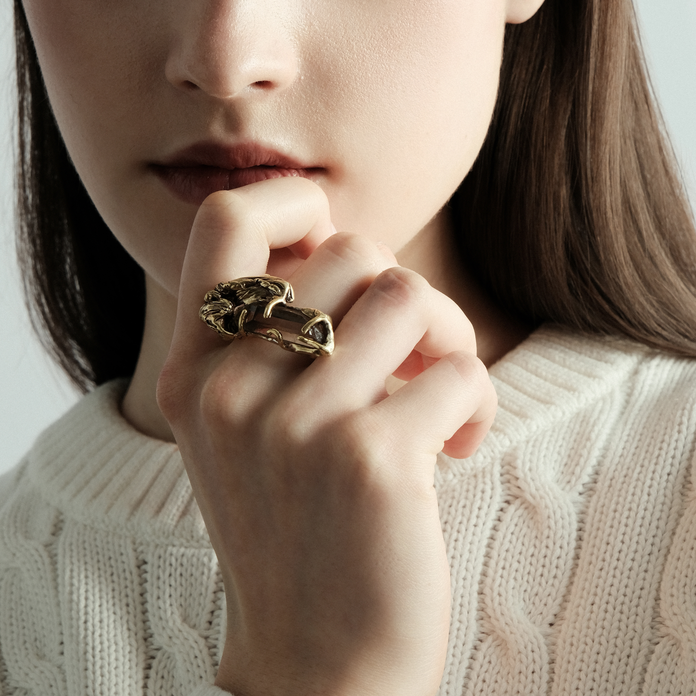 Brass ring with rauchtopaz