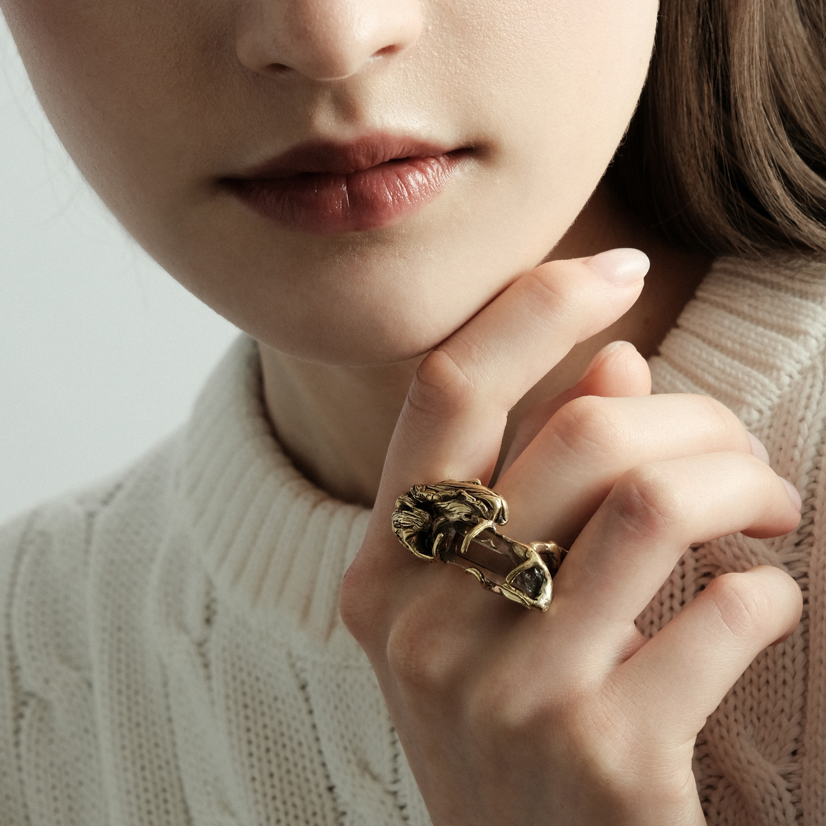Brass ring with rauchtopaz
