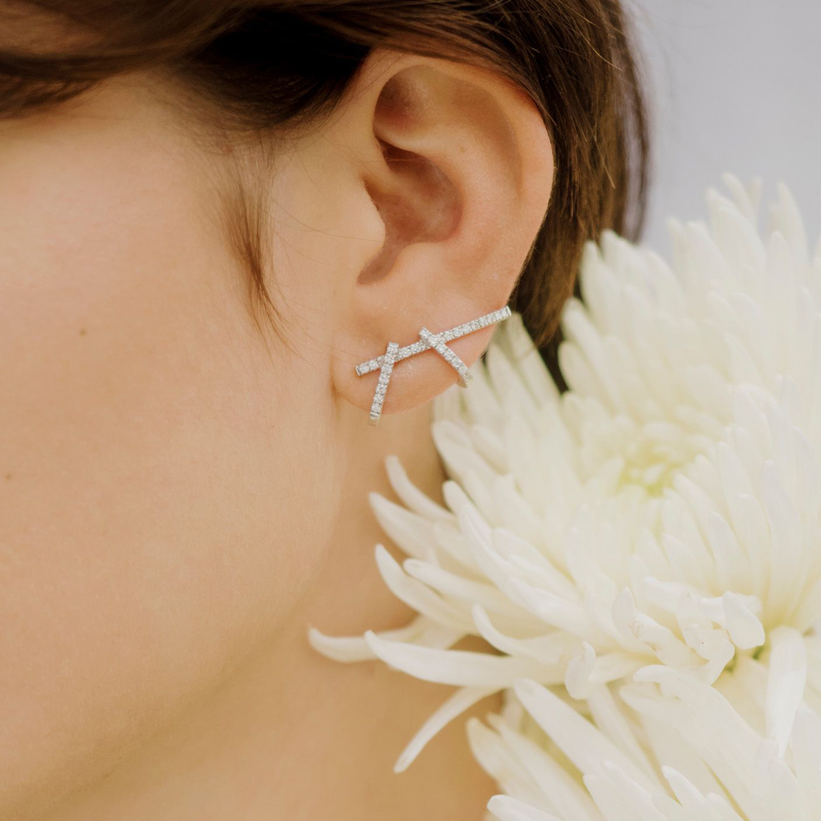 White gold double daga earrings