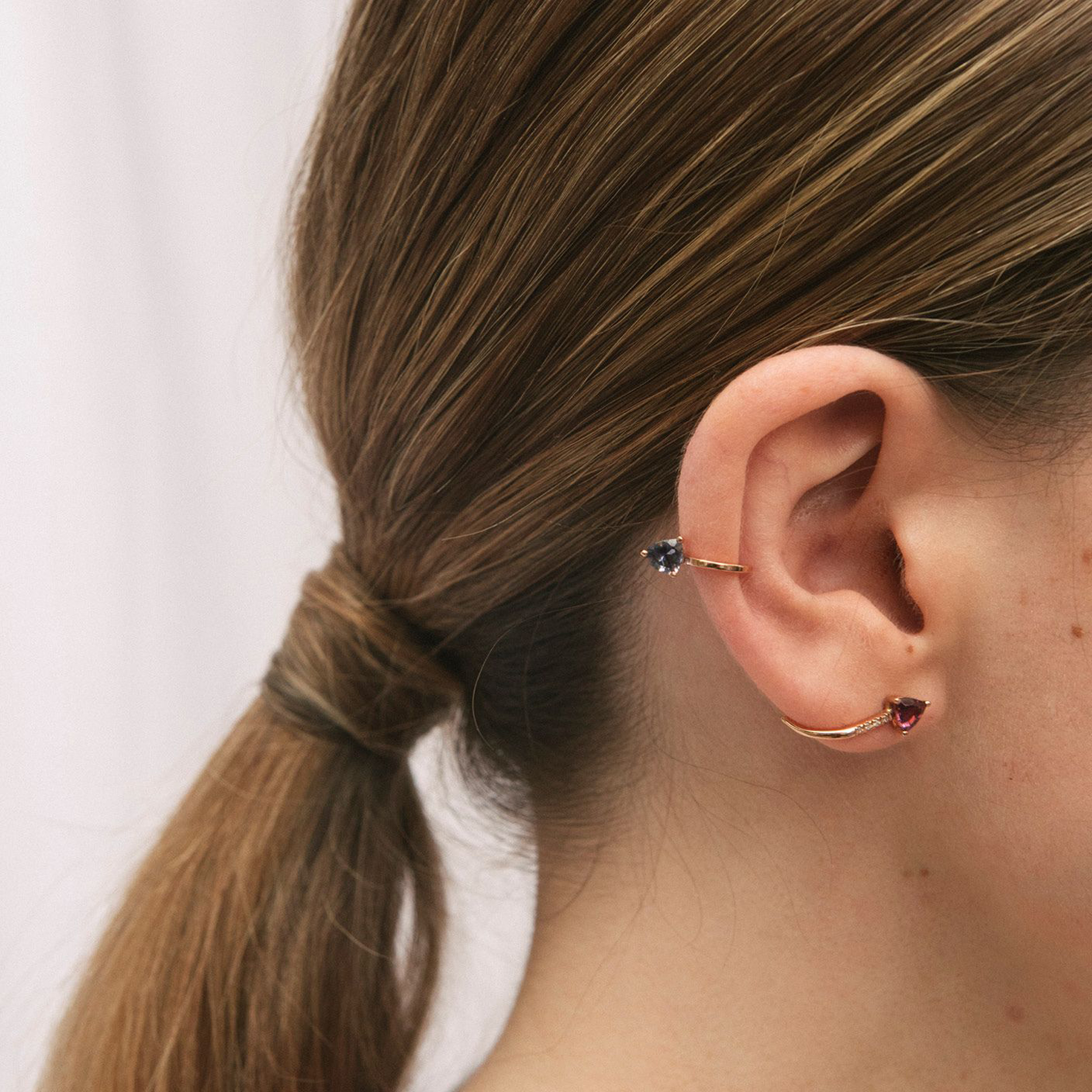 Crawler gold masai rhodolite earrings