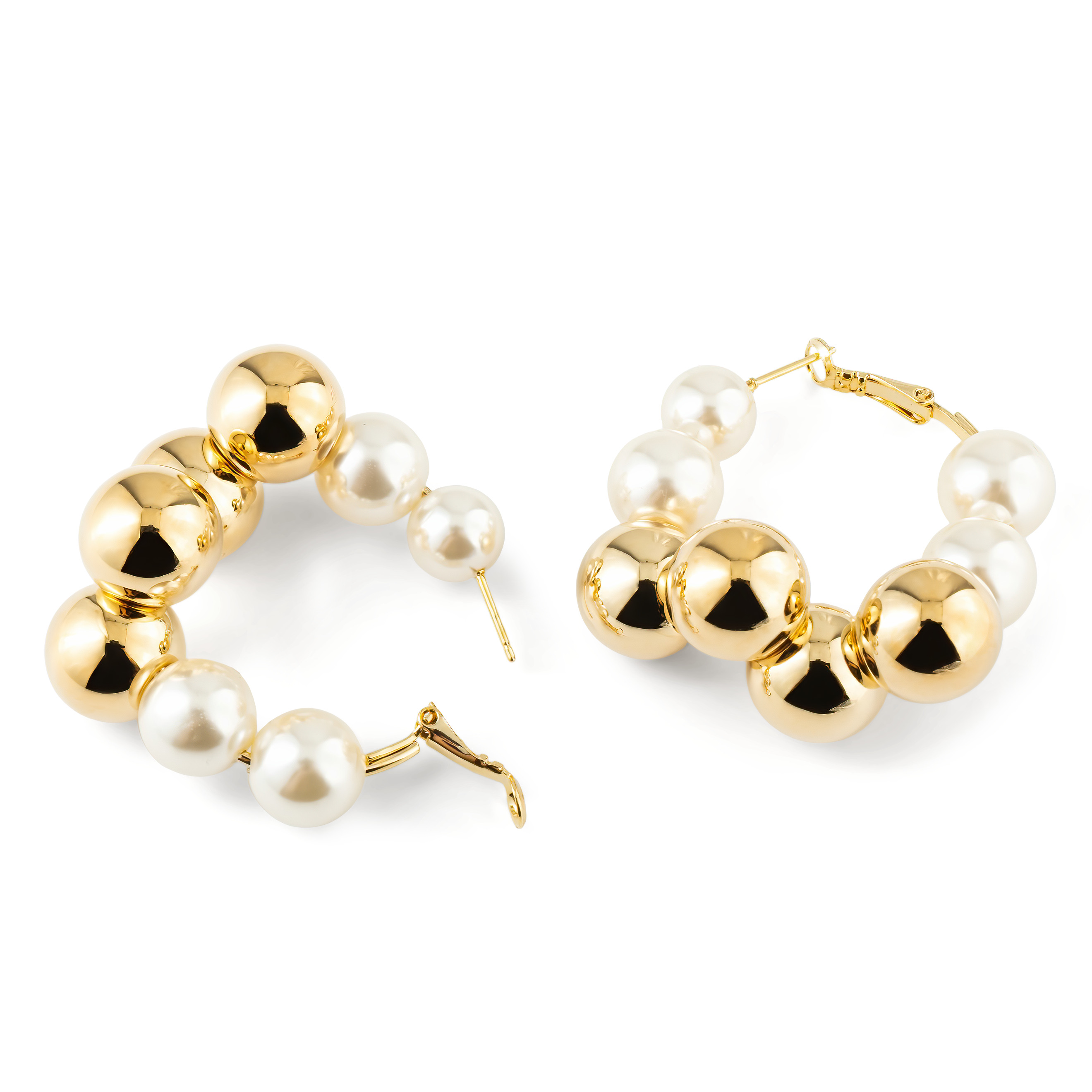 hoop earrings with pearls and voluminous beads