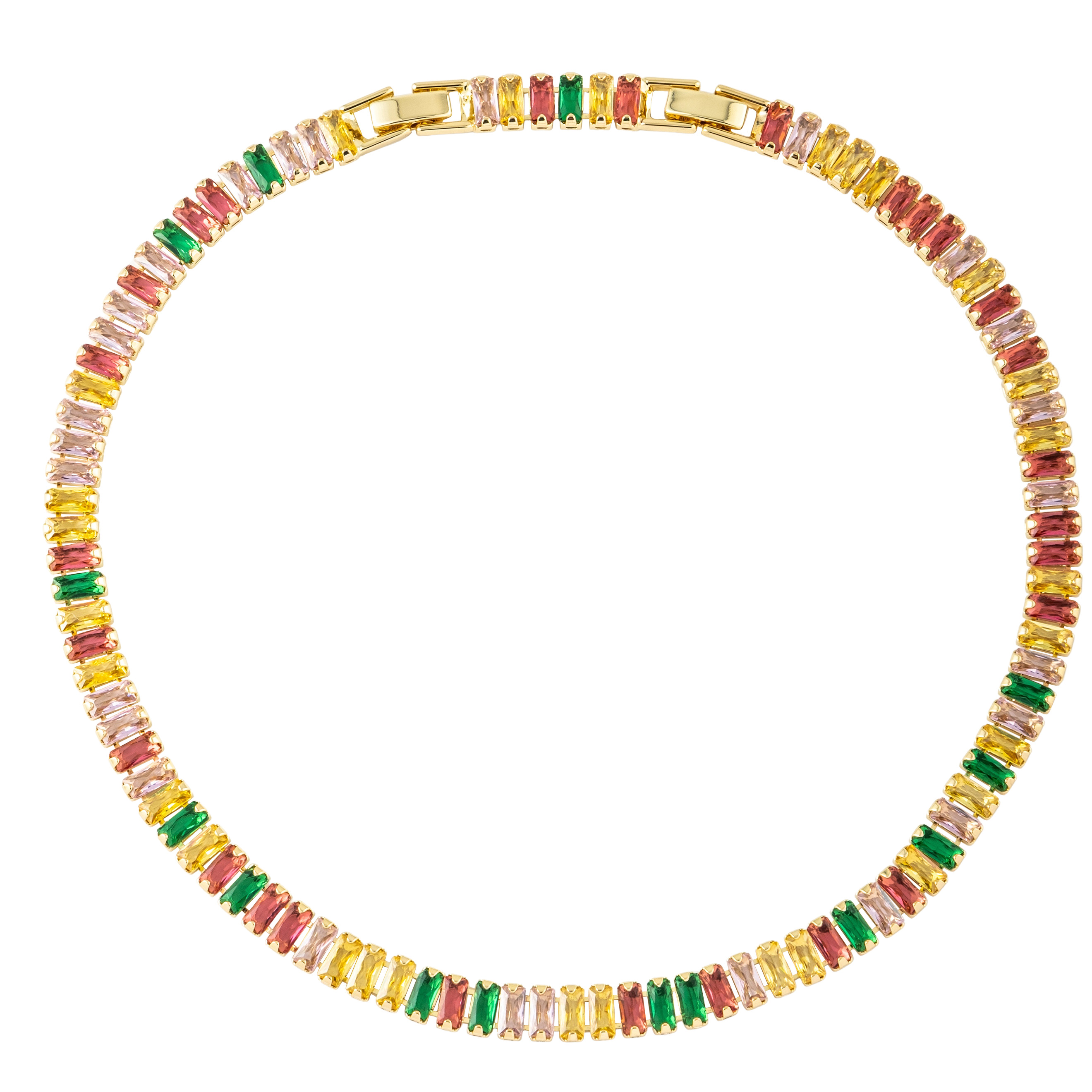 Golden necklace with multicolored crystals