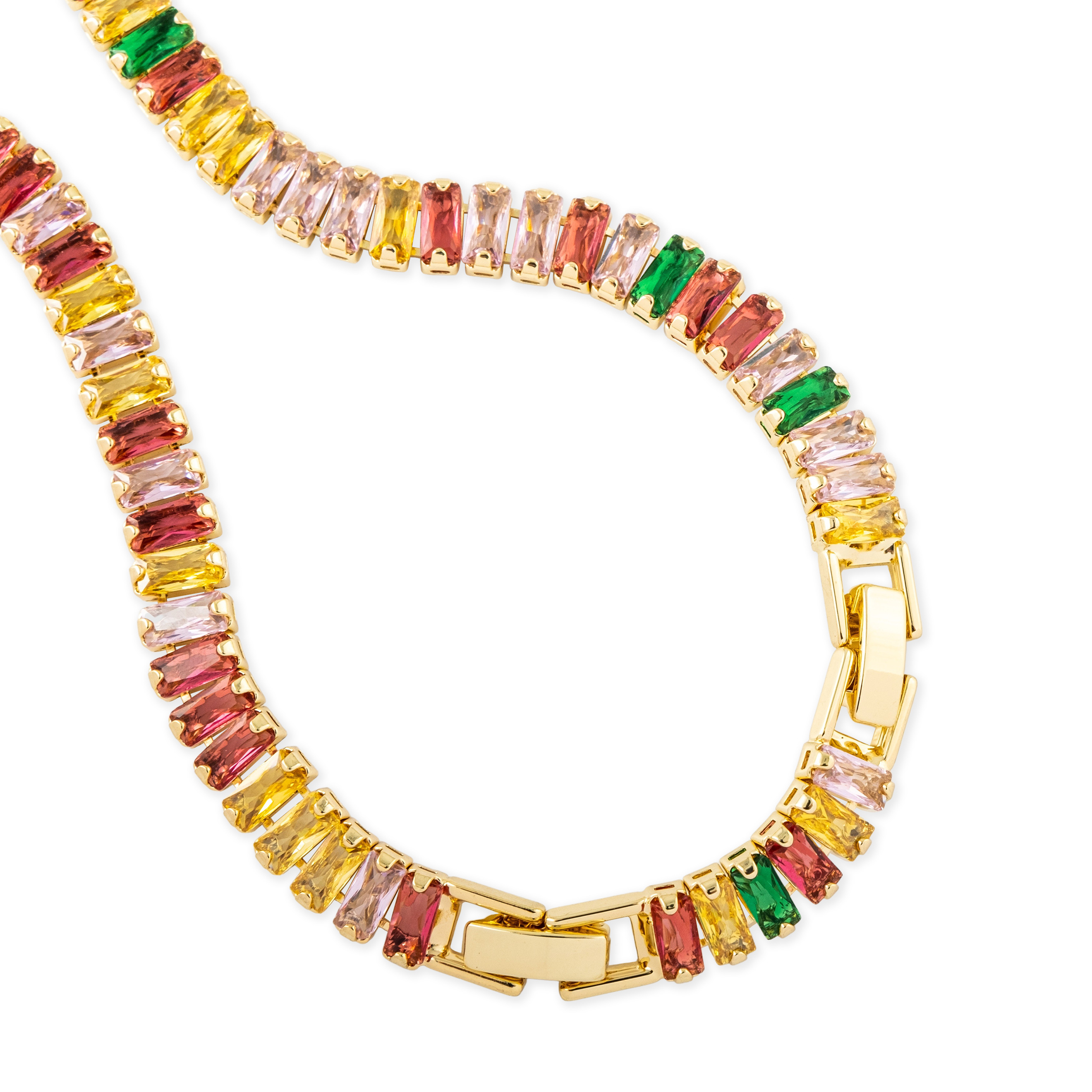 Golden necklace with multicolored crystals