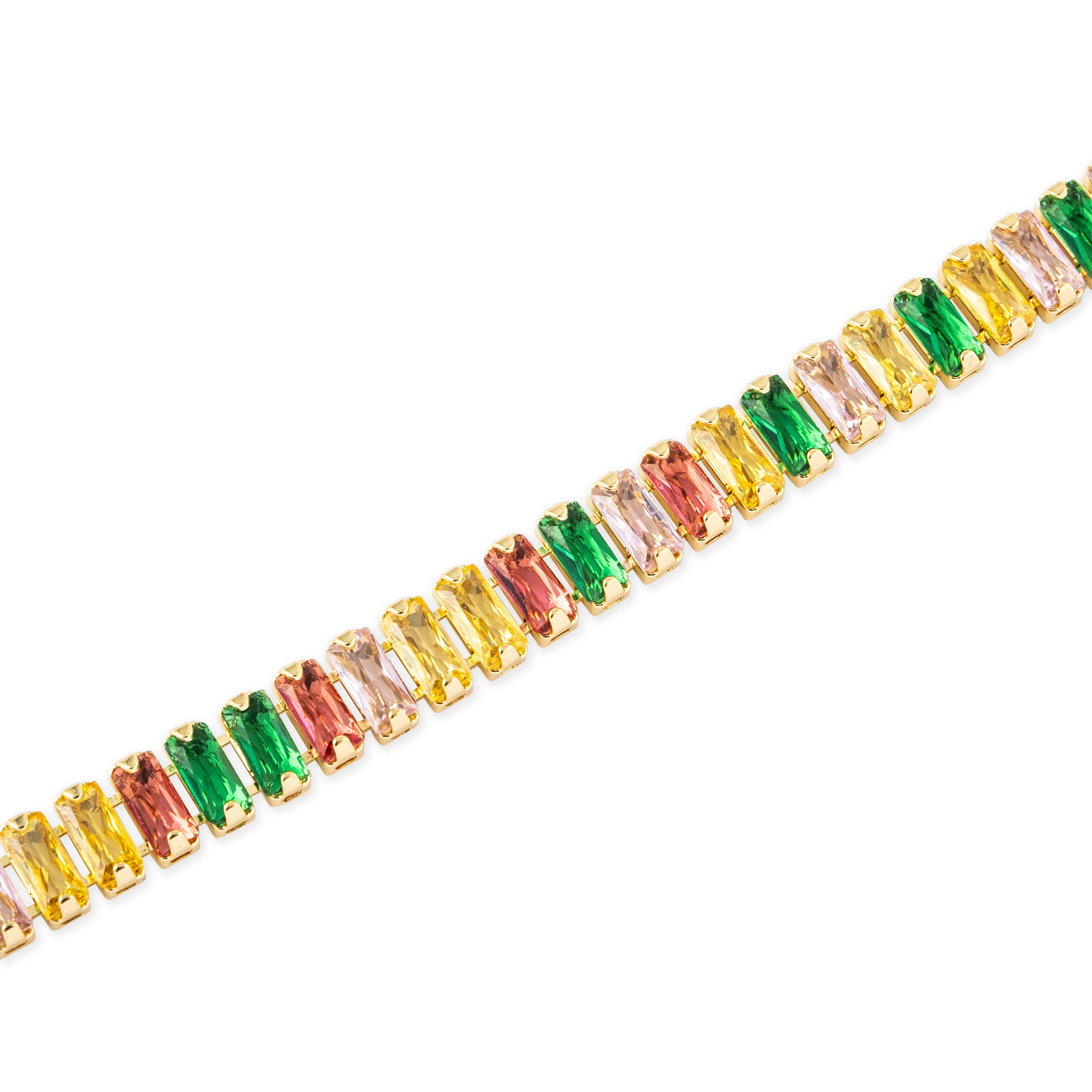 Golden necklace with multicolored crystals